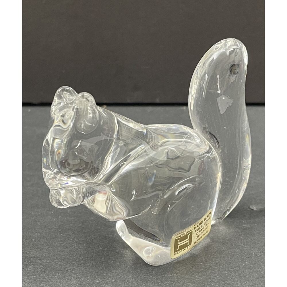QUALITY~Hadeland 3" Squirrel Figurine Paperweight Clear Full Lead Crystal Norway